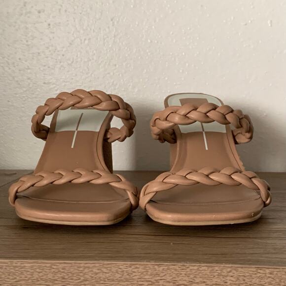 Dolce Vita Nairi Braided Strappy Sandal Heel 11 US Square Toe Tan Nude *Flaw - Picture 5 of 16